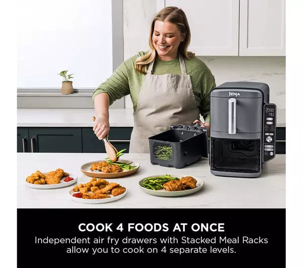 Ninja Double Stack XL Air Fryer 9.5L Capacity, 6 Cooking Functions, 8 Portions - Grey | SL400UK
