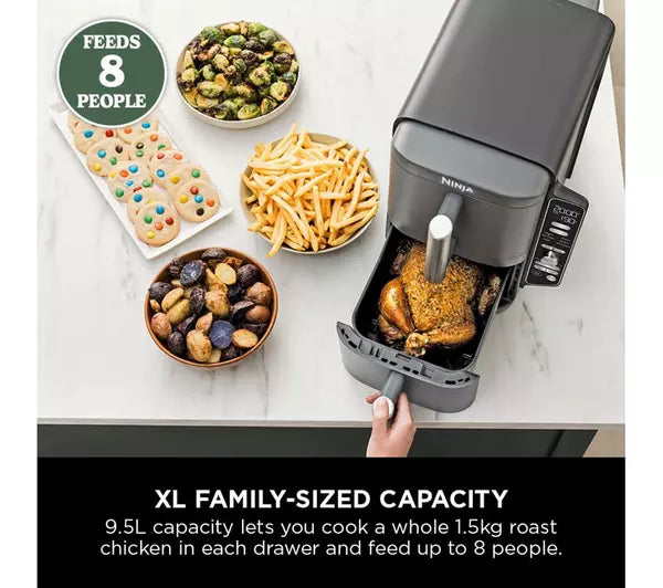 Ninja Double Stack XL Air Fryer 9.5L Capacity, 6 Cooking Functions, 8 Portions - Grey | SL400UK