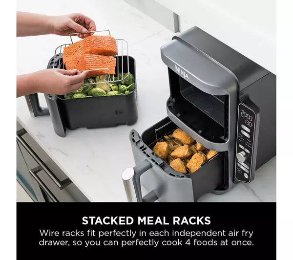 Ninja Double Stack XL Air Fryer 9.5L Capacity, 6 Cooking Functions, 8 Portions - Grey | SL400UK