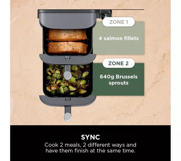 Ninja Double Stack XL Air Fryer 9.5L Capacity, 6 Cooking Functions, 8 Portions - Grey | SL400UK