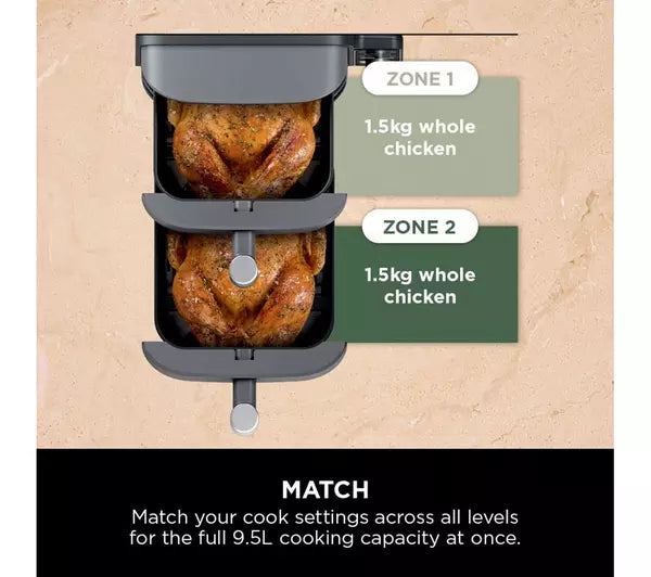 Ninja Double Stack XL Air Fryer 9.5L Capacity, 6 Cooking Functions, 8 Portions - Grey | SL400UK