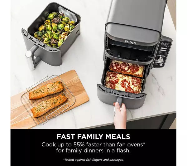 Ninja Double Stack XL Air Fryer 9.5L Capacity, 6 Cooking Functions, 8 Portions - Grey | SL400UK