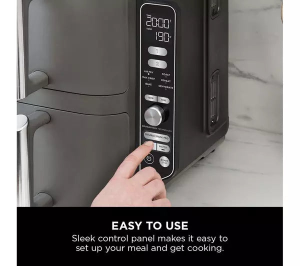 Ninja Double Stack XL Air Fryer 9.5L Capacity, 6 Cooking Functions, 8 Portions - Grey | SL400UK