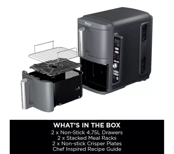 Ninja Double Stack XL Air Fryer 9.5L Capacity, 6 Cooking Functions, 8 Portions - Grey | SL400UK