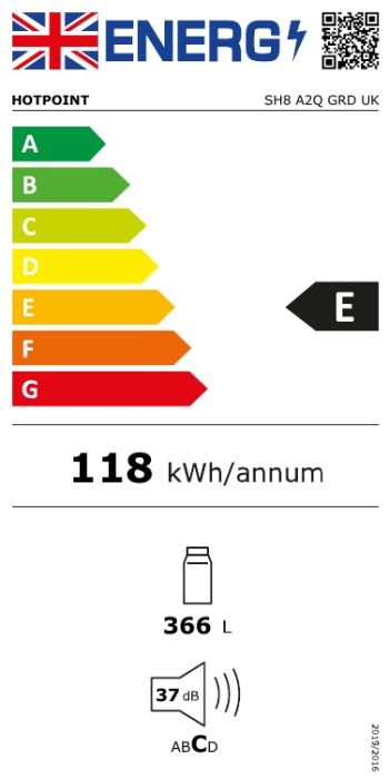 Hotpoint 187 x 60cm  366L Freestanding Fridge - Graphite | SH8A2QGRDUK
