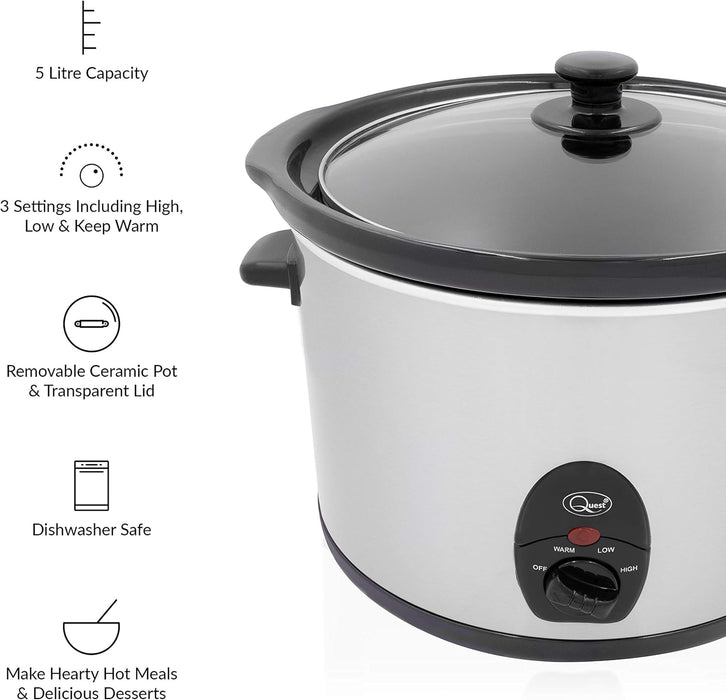 Quest Stainless Steel 5 Ltr Slow Cooker - 320W | 35280
