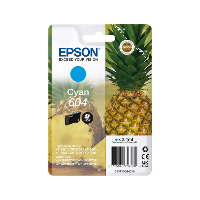 EPSON 604 Pineapple Ink Cartridge - Cyan | C13T10G24010