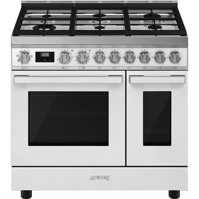 Smeg 90x60 cm Portofino Dual fuel Cooker with Gas Hob - White | SMG CPF92GMWH