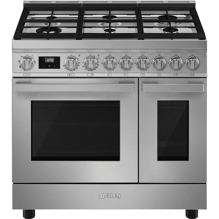 Smeg 90x60 cm Portofino Dual fuel Cooker with Gas Hob - Stainless Steel | SMG CPF92GMX