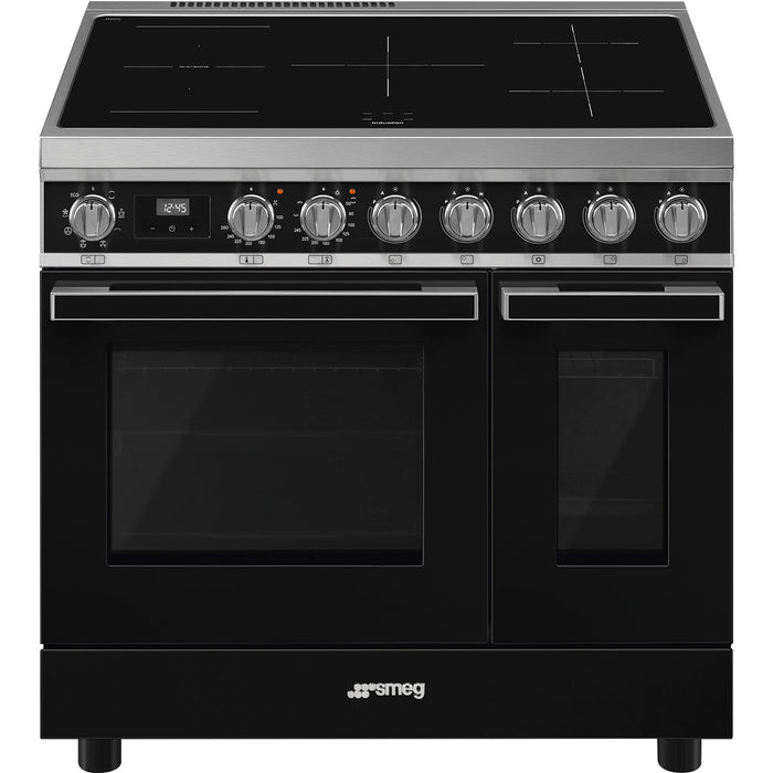 Smeg 90x60 cm Portofino Full Electric Cooker with Induction Hob - Black | SMG CPF92IMBL