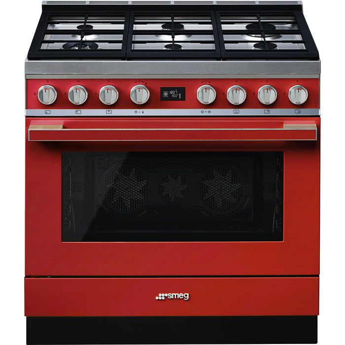 Smeg 90x60 cm Portofino Dual fuel Cooker with Gas Hob - Red | SMG CPF9GPR