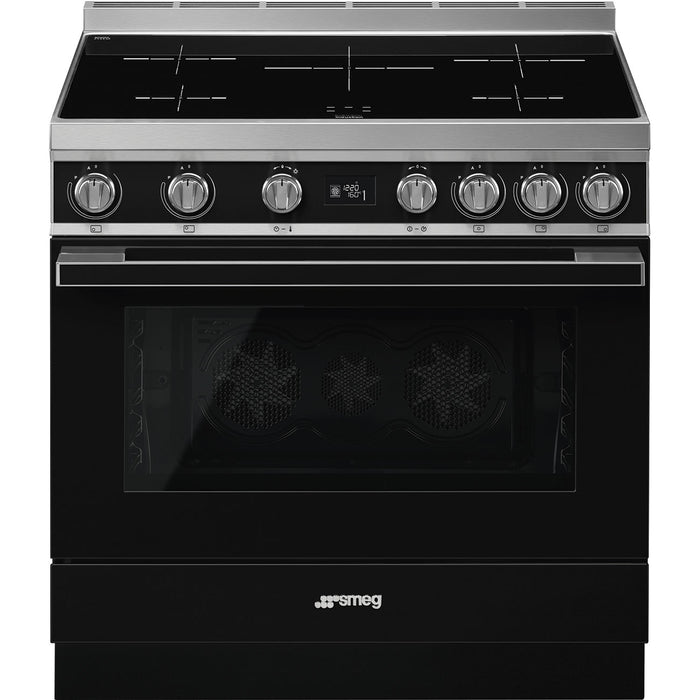 Smeg 90x60 cm Portofino Full Electric Cooker with Induction Hob - Black | SMG CPF9IPBL