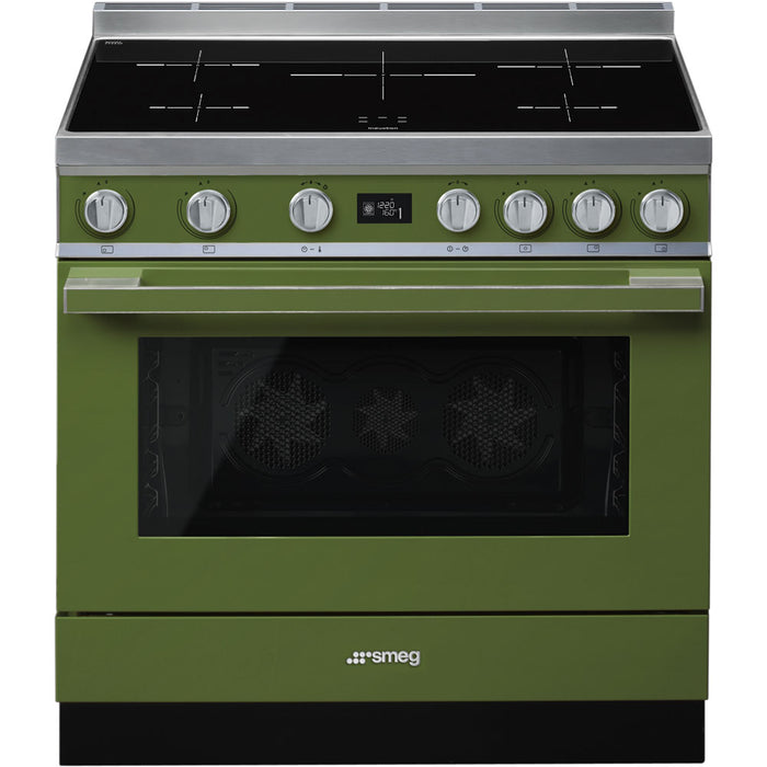 Smeg 90x60 cm Portofino Full Electric Cooker with Induction Hob - Olive Green | SMG CPF9IPOG