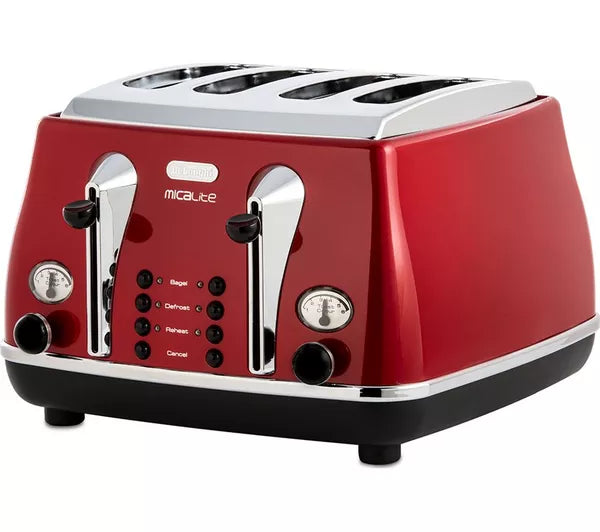 DELONGHI Icona Micalite 4 slice Toaster - Red | CTOM4003R
