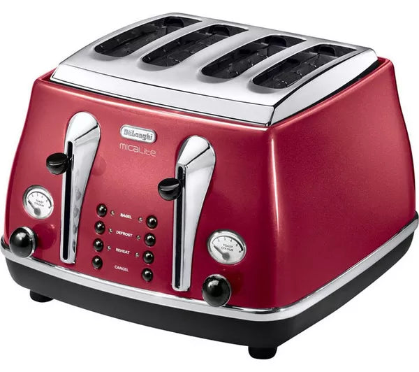 DELONGHI Icona Micalite 4 slice Toaster - Red | CTOM4003R