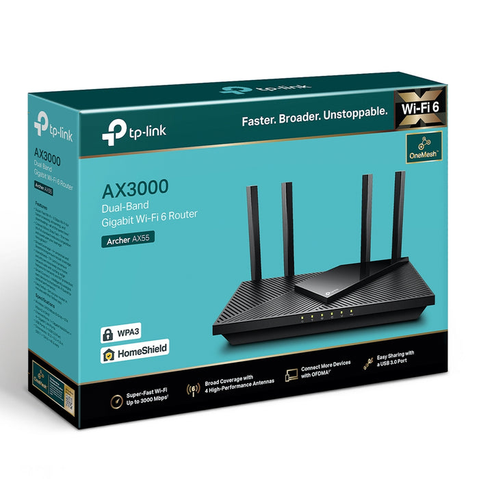 TP-Link Archer AX55 AX3000 Dual Band Gigabit Wi-Fi 6 Router || ARCHER AX55