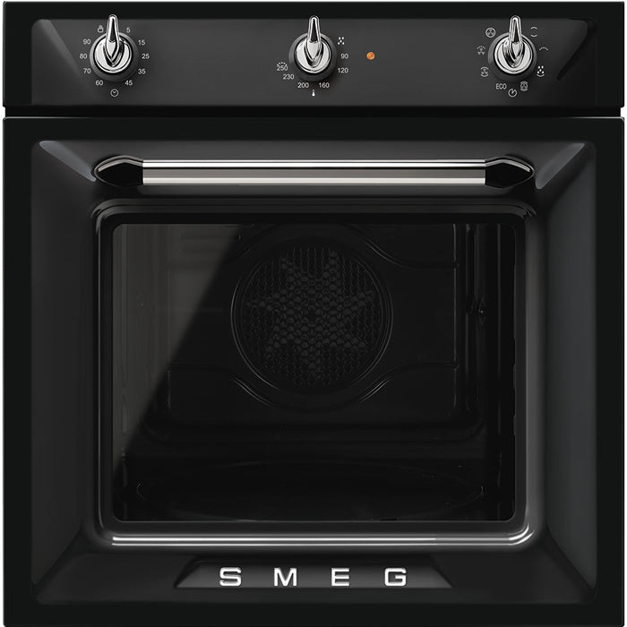 Smeg Victoria 60cm Built-In Single Oven, Thermo-ventilated with Vapor Clean - Black | SMG SF6905N1