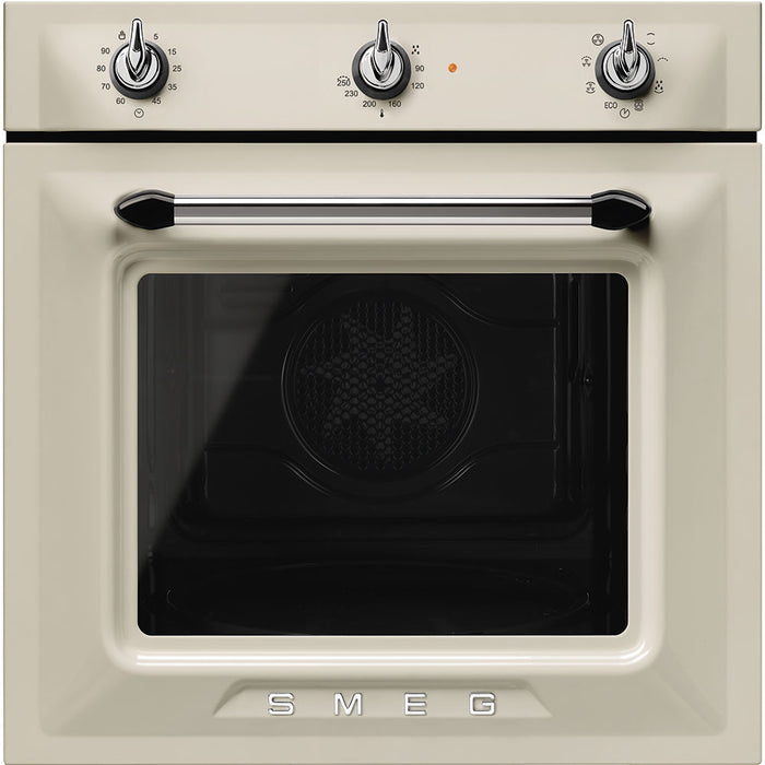 Smeg Victoria 60cm Built-In Single Oven, Thermo-ventilated with Vapor Clean - Cream | SMG SF6905P1