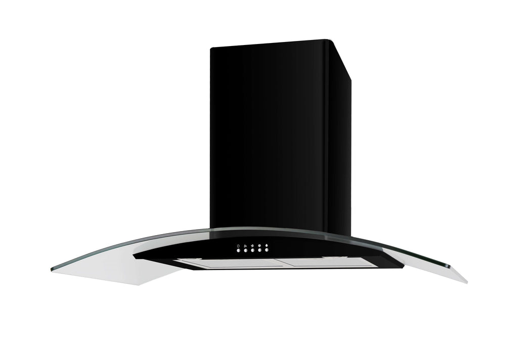 Cata 90cm Curved Glass Chimney Hood - Black || UBSCG90BK