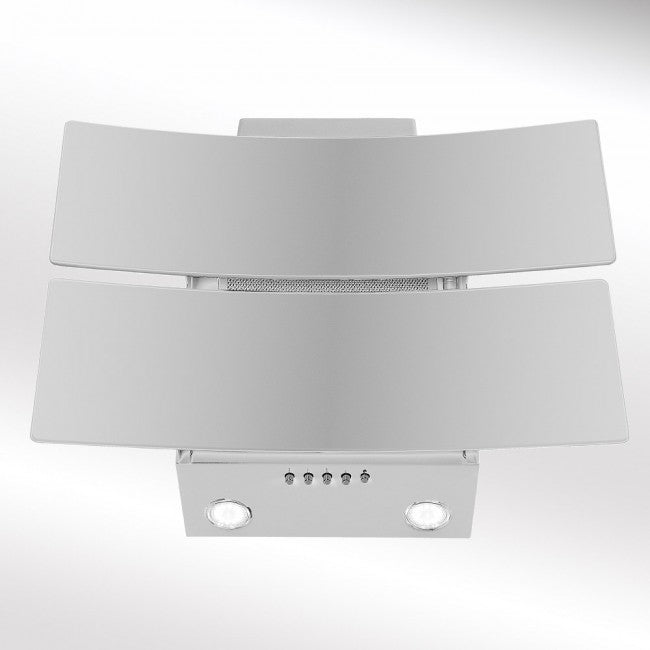 LUXAIR 60cm Angled Cooker Hood in White with 2 x Curved White Glass Panels | LA-60-HUBBLE-WHT