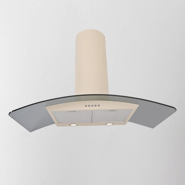 LUXAIR 110cm Premium Curved Glass Cooker Hood in Gloss Ivory/Cream | LA-110-CVD-IV