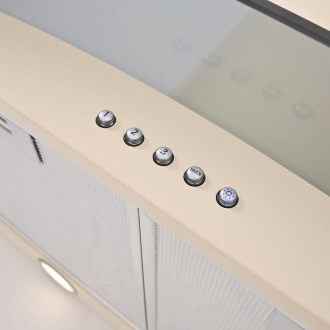 LUXAIR 110cm Premium Curved Glass Cooker Hood in Gloss Ivory/Cream | LA-110-CVD-IV