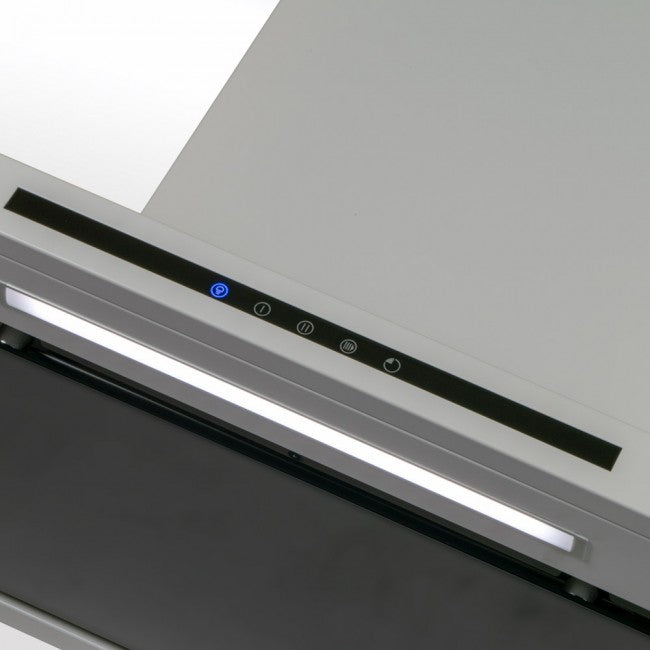 LUXAIR 70cm Premium Slimline Cooker Hood with Black Glass Door, Touch Controls in Gloss White | LA-70-LINEA-WHT