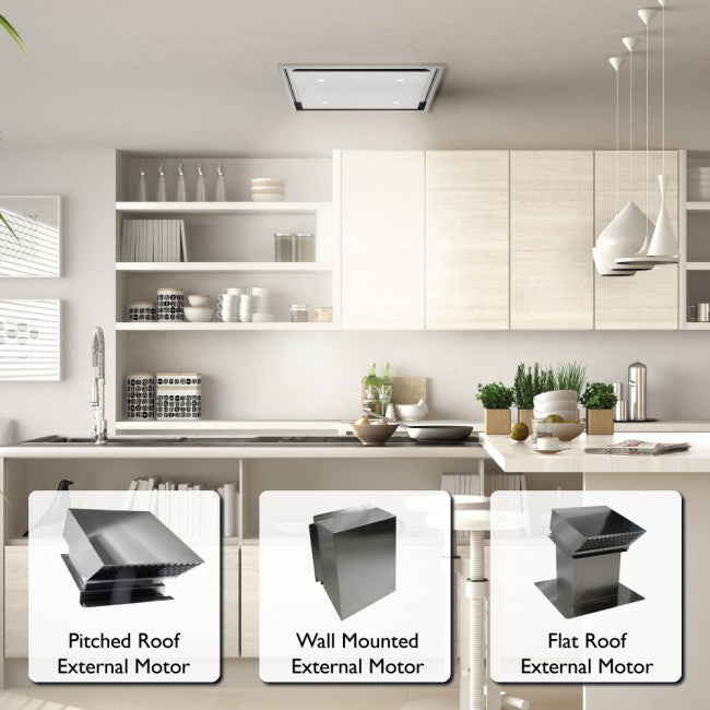 LUXAIR 60cm x 60cm Premium Ceiling Cooker Hood with Pitched Roof External Motor in Stainless Steel | LA-60-ANZI-EXT-SS