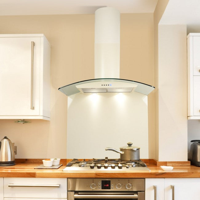 LUXAIR 110cm Premium Curved Glass Cooker Hood in Gloss Ivory/Cream | LA-110-CVD-IV