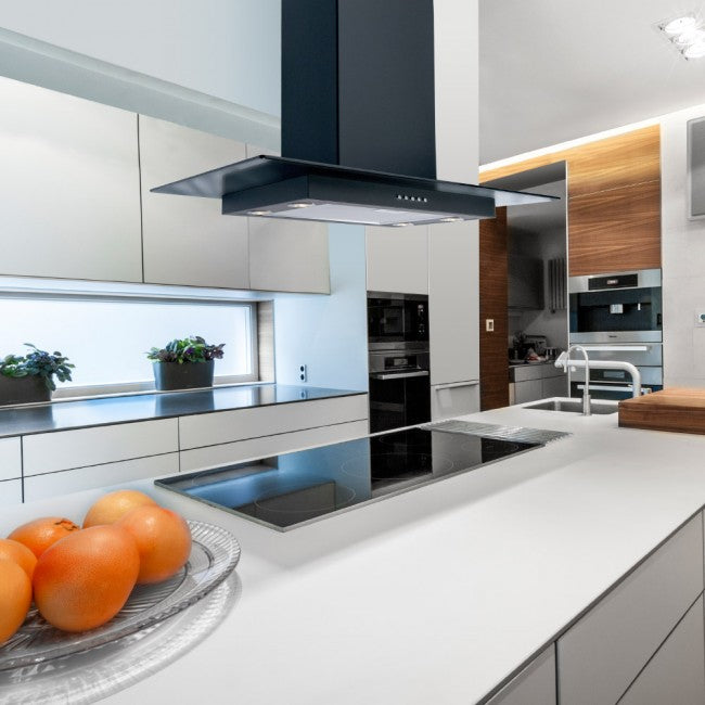 LUXAIR 90cm Straight Glass Island Cooker Hood in Matt Black | LA-90-STGL-ISL-BLK