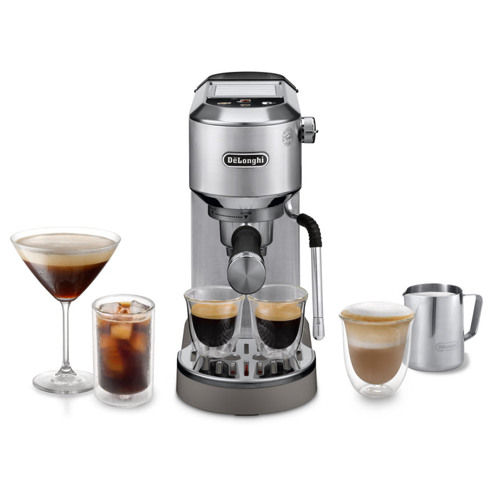 DeLonghi Dedica Duo Espresso Coffee Machine with Cold Brew and My LatteArt Steam Wand  – Silver | EC890.M