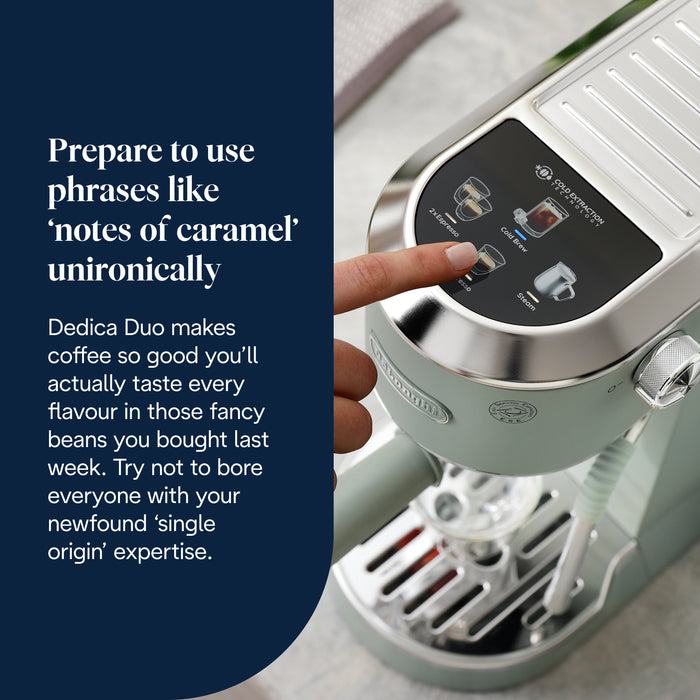 De'Longhi Dedica Duo Espresso Coffee Machine with Cold Brew and My LatteArt Steam Wand - Green | EC890.GR
