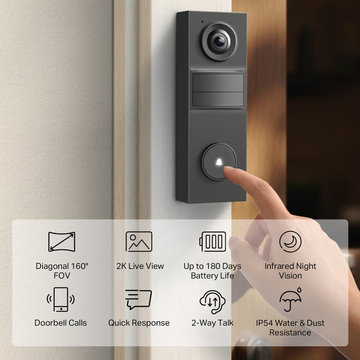 TP-Link Tapo TD20 2K Battery Video Doorbell Mini - Black | TD20