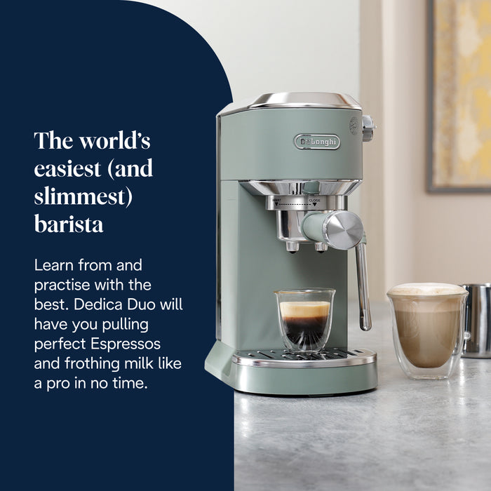 De'Longhi Dedica Duo Espresso Coffee Machine with Cold Brew and My LatteArt Steam Wand - Green | EC890.GR