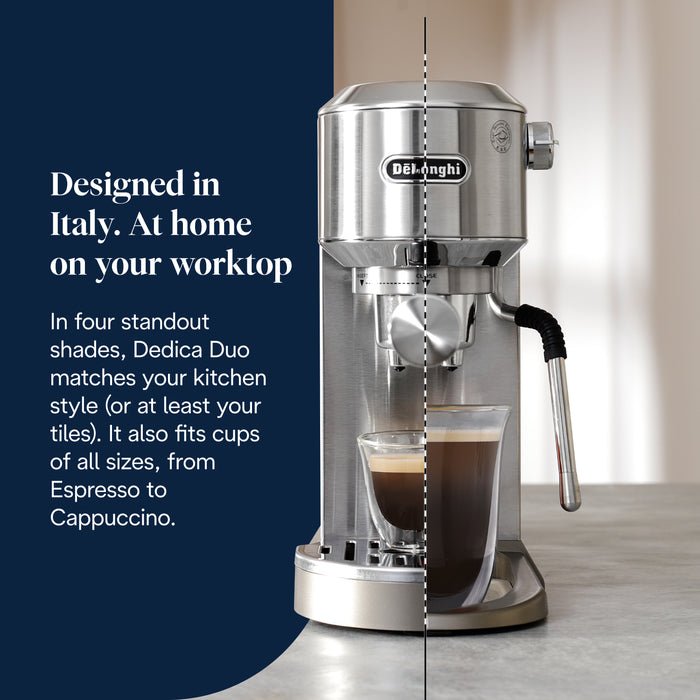DeLonghi Dedica Duo Espresso Coffee Machine with Cold Brew and My LatteArt Steam Wand  – Silver | EC890.M