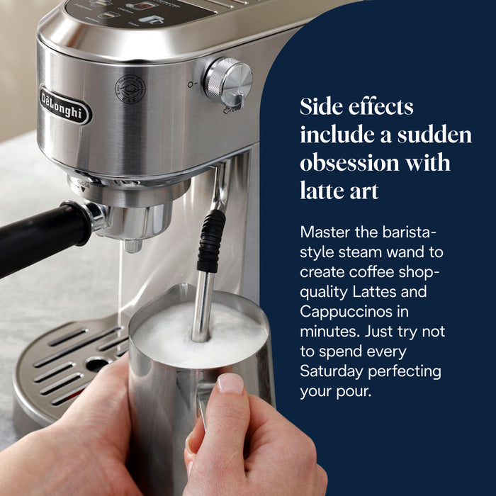DeLonghi Dedica Duo Espresso Coffee Machine with Cold Brew and My LatteArt Steam Wand  – Silver | EC890.M