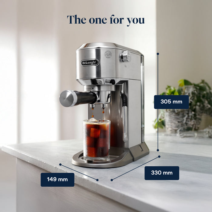 DeLonghi Dedica Duo Espresso Coffee Machine with Cold Brew and My LatteArt Steam Wand  – Silver | EC890.M