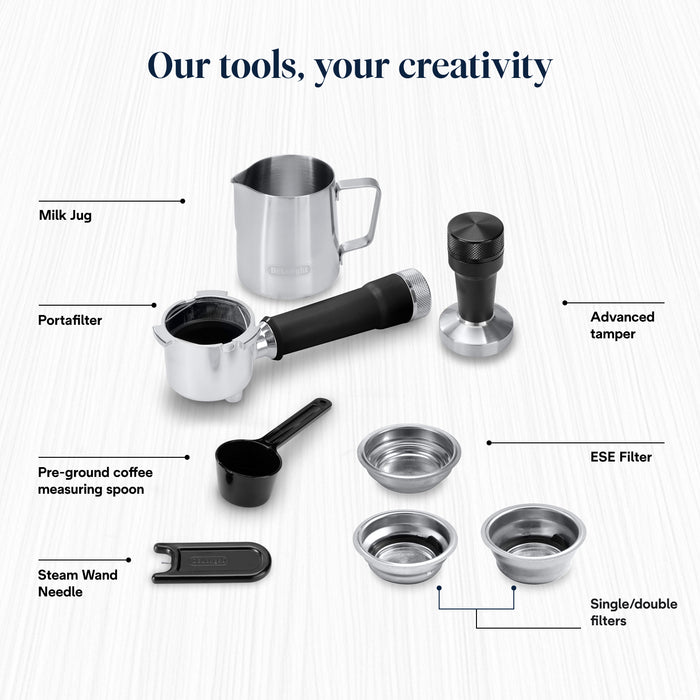 DeLonghi Dedica Duo Espresso Coffee Machine with Cold Brew and My LatteArt Steam Wand  – Silver | EC890.M