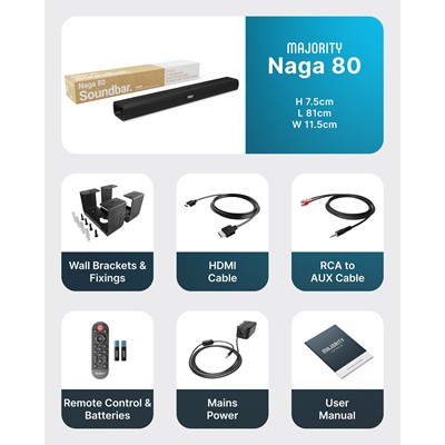 Majority Naga 80 2.1 Bluetooth Soundbar 140w | 1000003047