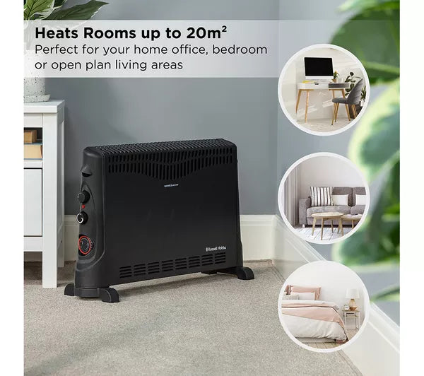 Russell Hobbs 2kW Convector Heater with Timer, 3 Heat Settings and Thermostat - Black | RHCVH4002B