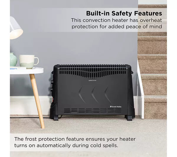 Russell Hobbs 2kW Convector Heater with Timer, 3 Heat Settings and Thermostat - Black | RHCVH4002B