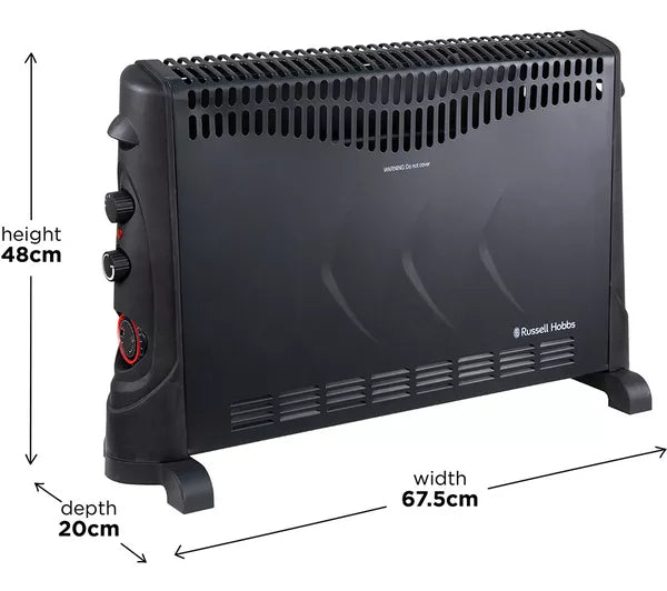 Russell Hobbs 2kW Convector Heater with Timer, 3 Heat Settings and Thermostat - Black | RHCVH4002B