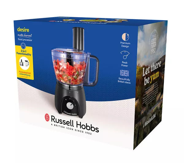 Russell Hobbs Desire 600W Food Processor with 2.3L Bowl and 1.5L Blender Jug - Matte Charcoal | 27111