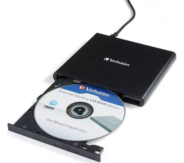 VERBATIM External Slimline CD/DVD Writer - Black | 98938