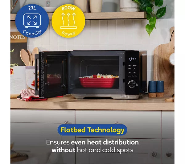 Russell Hobbs 23L Flatbed Digital Microwave 800W with 8 Auto-Cook Menus - Black | RHFM2365B