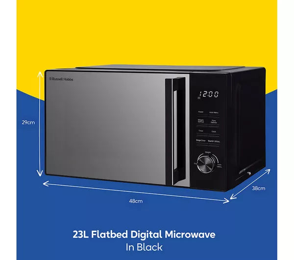 Russell Hobbs 23L Flatbed Digital Microwave 800W with 8 Auto-Cook Menus - Black | RHFM2365B