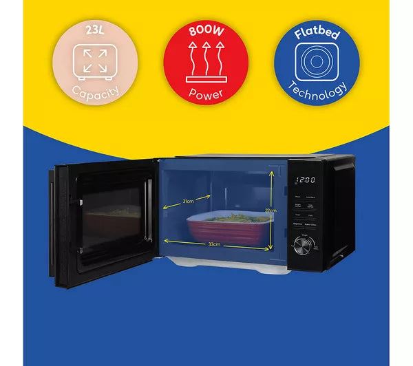 Russell Hobbs 23L Flatbed Digital Microwave 800W with 8 Auto-Cook Menus - Black | RHFM2365B