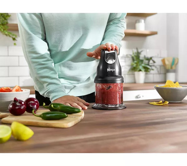 Ninja Express Chop Professional Stackable Mini Chopper & Blender 200W with 2 x 500ml Bowls - Black | NJ1002UKBK