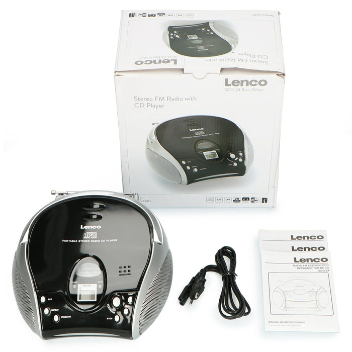 Lenco SCD-24 Portable Stereo FM Radio With CD Player - Black/Silver | SCD24B
