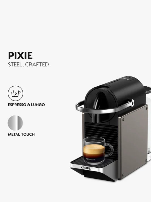 Nespresso Krups Pixie Coffee Machine - Titanium | XN306T40